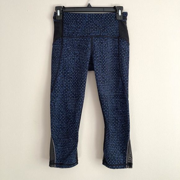 lululemon athletica Pants - Lululemon Free Runner Crop Womens 4 Shatter Weave Desert Teal Alberta Lake Black